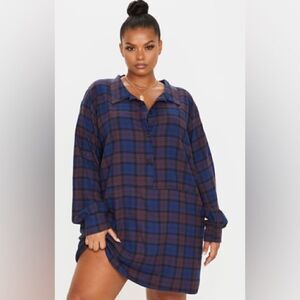 Prettylittlething Plus Purple Oversized Check Shirt Dress Size 20